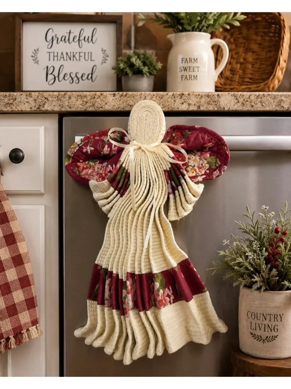 Great Finds Collection Good Friends Handmade Hanging Kitchen Towel Angel Burgund